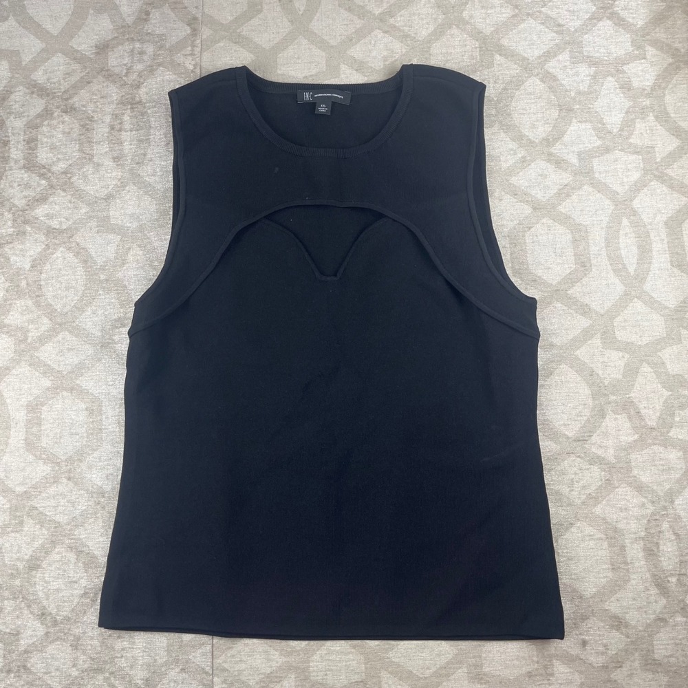 INC International Concepts Women XXL Black Cutout Sleeveless Knit Top Tank